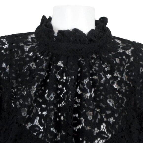 NWT J Crew Womens XL Black Lace Ruffle Neck Long Sleeve Knee Length Dress - Picture 2 of 6